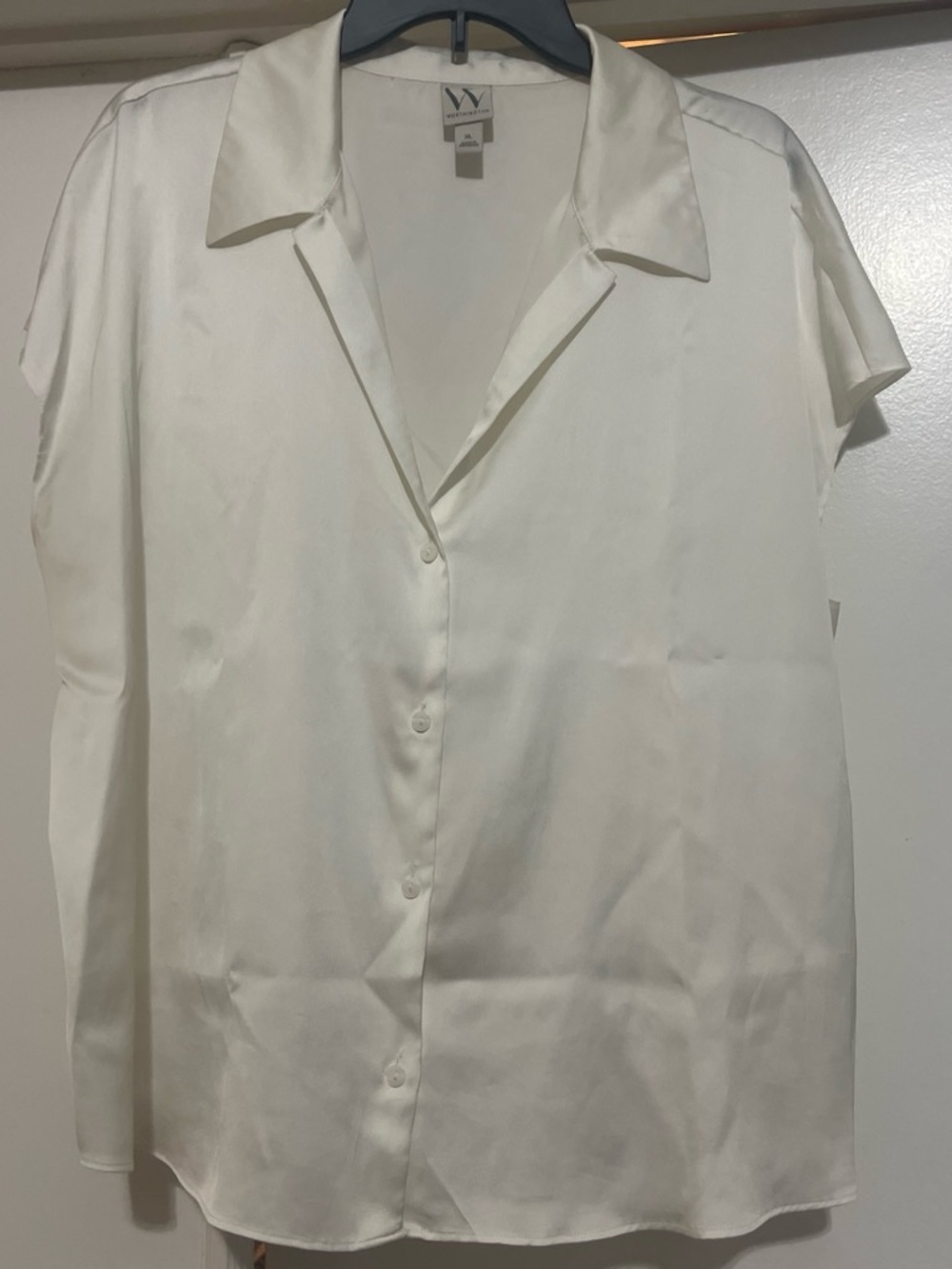 Worthington Cream Short Sleeve Button-Front Blouse